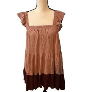 Pink Lily Tiered Mini Dress Size Small Brown Colorblock